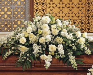 Pure White Casket Spray Flower Bouquet