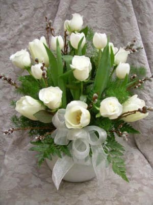 White Rose & Tulip Flower Bouquet