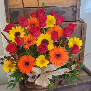 Rose Gerbera and Sunflower Basket Flower Bouquet