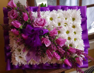 Pillow in Purples Flower Bouquet