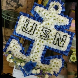 U. S. Navy Anchor, Insignia, Blue & White Flower Bouquet