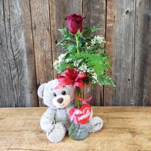 I Wuv You Bear and Rose Flower Bouquet