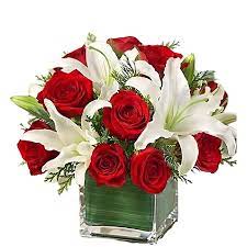 Red & White Cube Arrangement Flower Bouquet