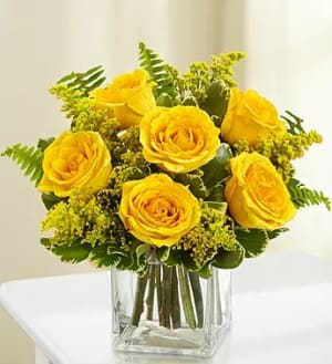 Vibrant Yellow Rose Cube Flower Bouquet