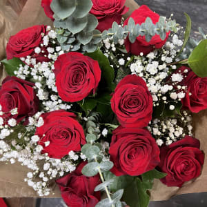 One Dozen Red Roses Hand Tied Flower Bouquet