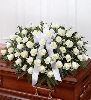 White Rose Half Casket Cover Flower Bouquet