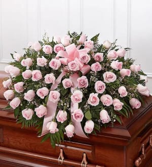 Pink Rose Half Casket Cover  Flower Bouquet