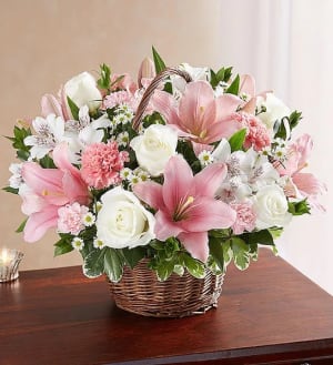 Peace Prayers Blessings Pink & White  Flower Bouquet