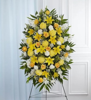 Yellow & White Sympathy Standing Spray  Flower Bouquet