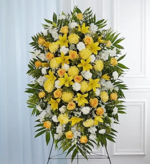 Yellow & White Sympathy Standing Spray  Flower Bouquet