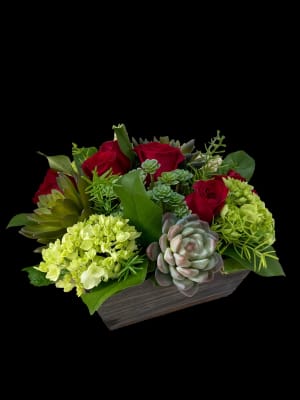 Rose Succulents Wood Box Flower Bouquet