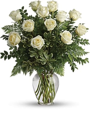 White Dozen Roses Flower Bouquet