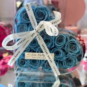 Acrylic Forever Roses Heart Teal Flower Bouquet