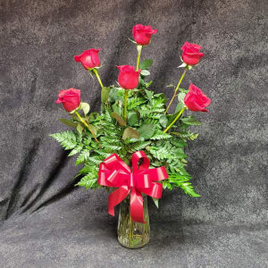 RAR6 - 6 RED LONG STEM ROSE ARRANGED Flower Bouquet