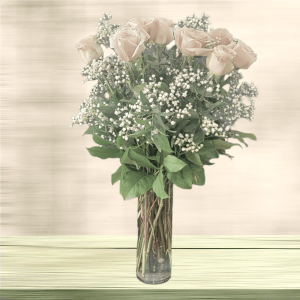 BLUSH ROSES IN CLEAR VASE Flower Bouquet