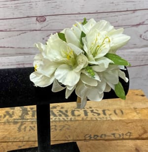 White Alstroemeria Silk (Artificial) Wristlet Corsage Flower Bouquet