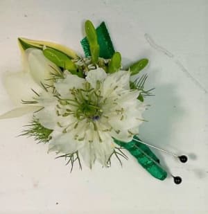 Emerald and White Boutonniere Flower Bouquet