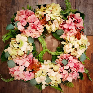 Pink Hydrangea Wreath, 22" Artificial Wreath Flower Bouquet