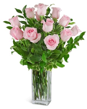 One Dozen Light Pink Roses Flower Bouquet