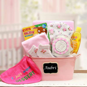 Baby Basics Gift Pail Pink Flower Bouquet