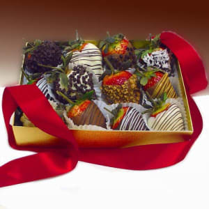 Decadent Chocolate Strawberries Gift Box Flower Bouquet