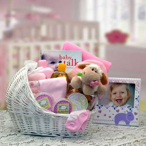 Welcome Baby Bassinet New Baby Basket-Pink Flower Bouquet