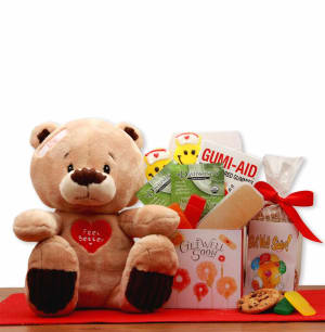 Get Well Soon Teddy Bear Gift Set Flower Bouquet