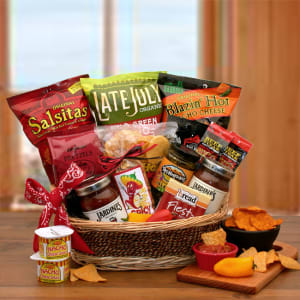 A Little Spice Gourmet Salsa & Chips Gift Basket Flower Bouquet