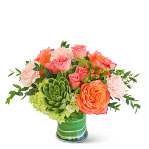 Coral Calma with Succulents Flower Bouquet