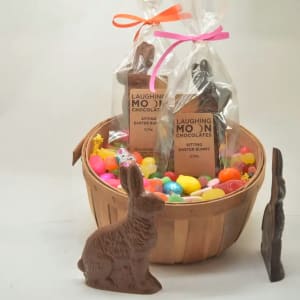 Chocolate Sitting Easter Bunny  Milk Chocolate, Laughing Moon Flower Bouquet