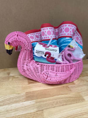 Pink Flamingo Gift Basket  Flower Bouquet