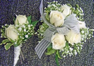 White Flower Corsage OR Boutonniere  Flower Bouquet