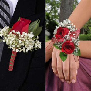 Red Flower Corsage OR Boutonniere Flower Bouquet