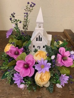 Ceramic Church Silk Flowers Flower Bouquet