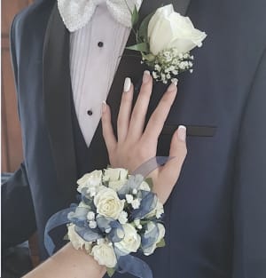 White Rose Real Flower Corsage and Boutonniere Flower Bouquet