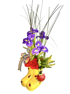 Lady Bug Rain Boots Flower Bouquet