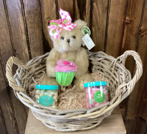 Happy Birthday Bear Gift Basket Flower Bouquet