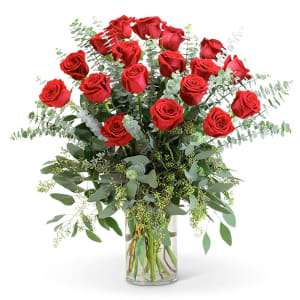 Red Roses with Eucalyptus Foliage (18) Flower Bouquet