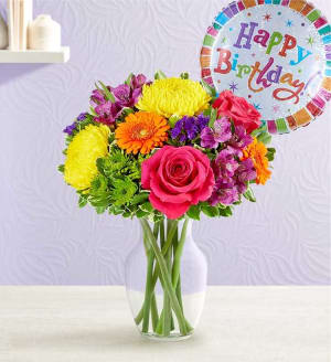 Fields of Europe Celebration with Birthday Balloon Flower Bouquet