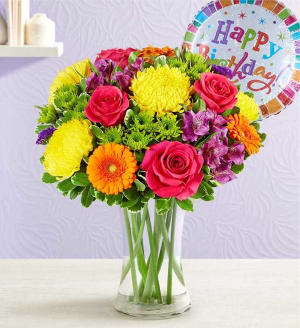 Fields of Europe Celebration with Birthday Balloon Flower Bouquet