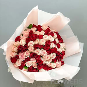 100 Pink and Red Roses Bouquet