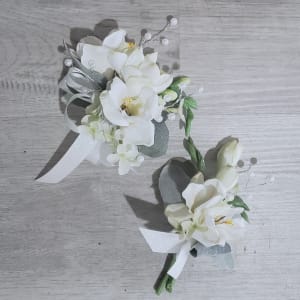 Silk White Freesia Prom Corsage and Boutonniere Set Flower Bouquet