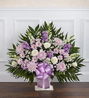 Heartfelt Tribute Lavender & White Floor Basket Arrangement Flower Bouquet