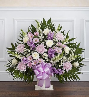 Heartfelt Tribute Lavender & White Floor Basket Arrangement Flower Bouquet