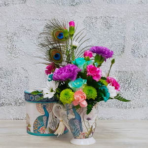 Enchanting Peacock Fancy Mug Flower Bouquet