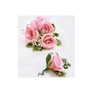 Pink Rose Corsage And Boutonniere Flower Bouquet