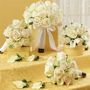 1-800-Flowers® White Personal Package (1 Bridal Bouquet, 3 Bridesmaid Bouquets And 4 Boutonnieres Flower Bouquet