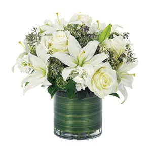 Lovely Lily & Roses Bouquet-All White Flower Bouquet