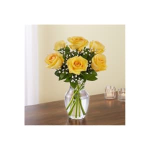 Classic 6 Yellow Rose Vase Flower Bouquet