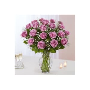 Classic 24 Lavender Rose Vase Flower Bouquet